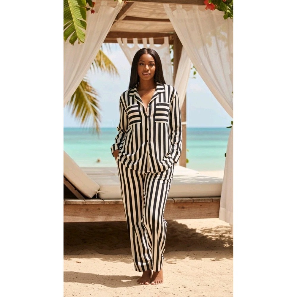 Women's Striped Button Up Shirt and‎ Pants Set NWT Fashion Nova Travel Casual